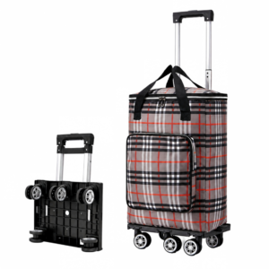 Affordable Khaki Plaid Large Capacity Shopping Trolley